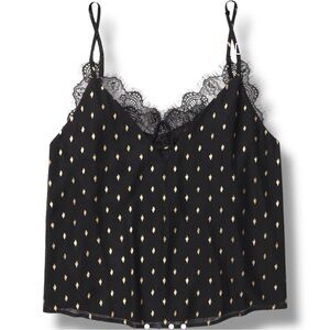 Adore Me Black Lace Cami w/ Gold Accents Adjustable Straps Black Lace Loose Fit